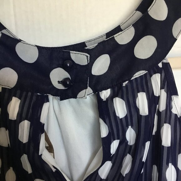 Jonathan Martin Blouse Racerback Mini Pleat Polka Dot Blue and White Women Sz XL - Picture 4 of 5